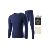 Men's V-Neck Clothing Sets (Sapphire Blue) with German Velvet Heat/Seamless High Elastic/3A Antibacterial