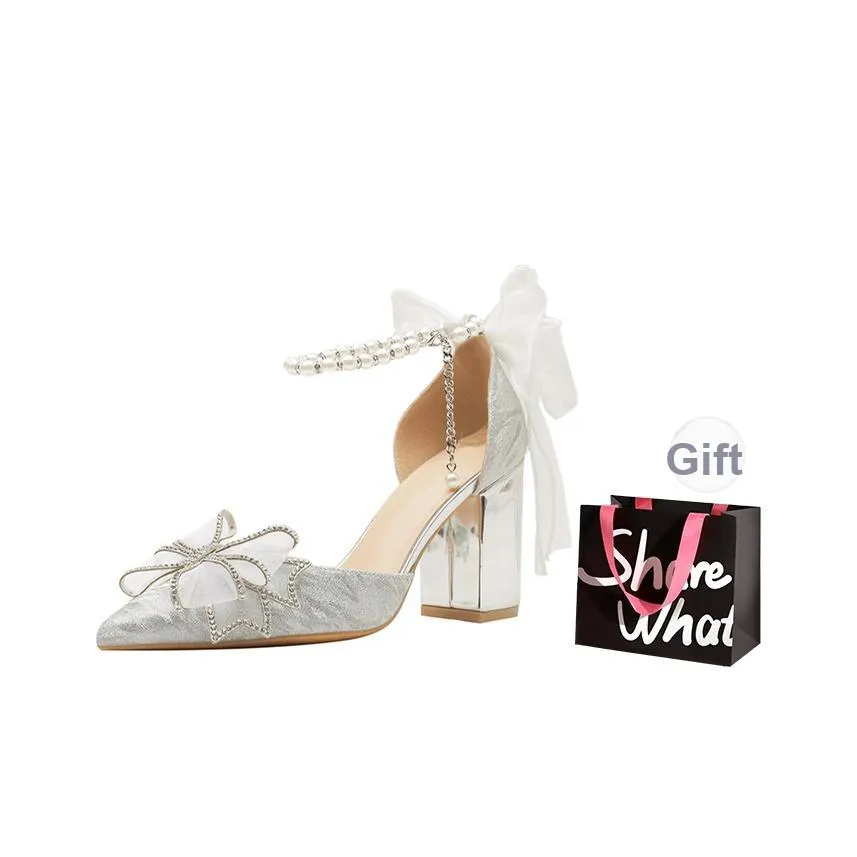 BIGTREE Грубый каблук Высокие каблуки Женские Серебряные