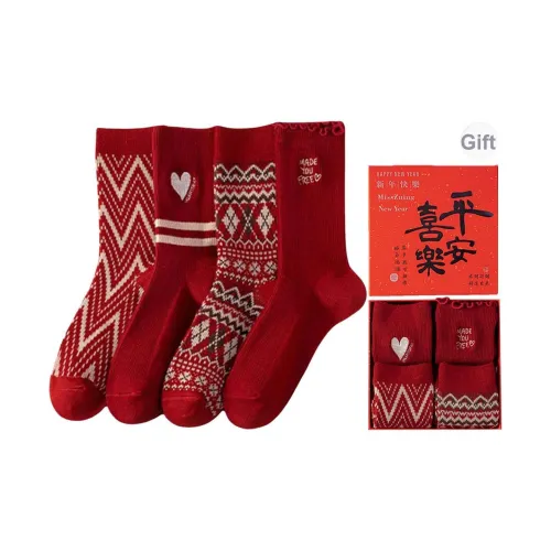 MADALLO [4 шт Gift Box Set] Новый год Процветание C Унисекс MID Носки до икры