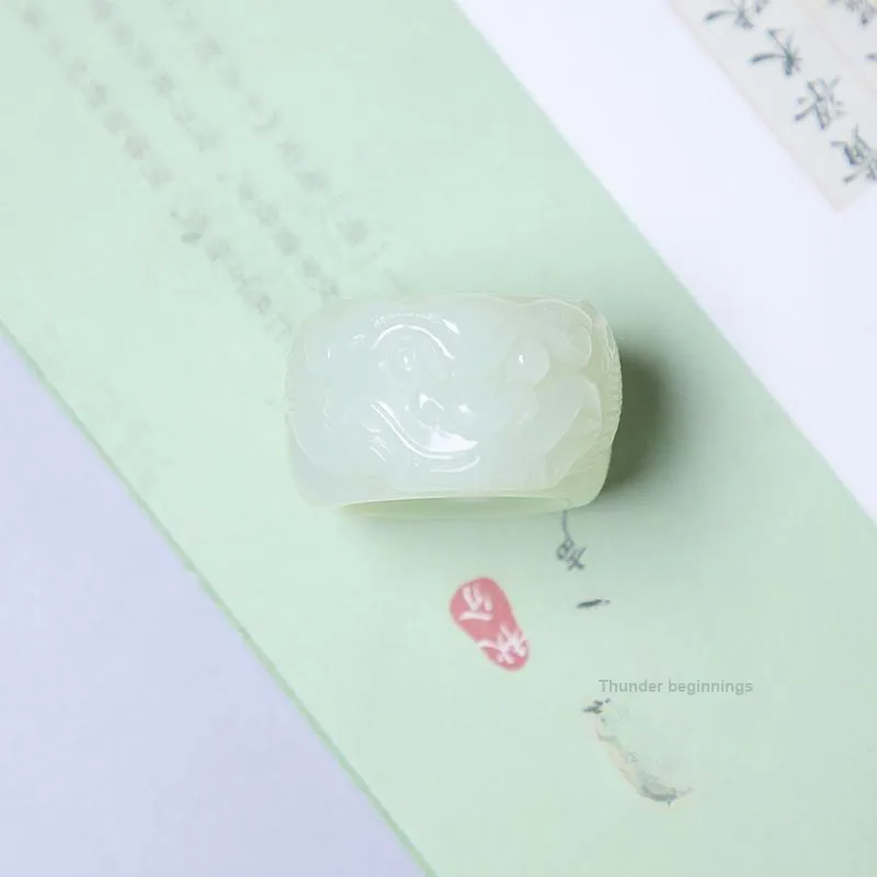 Ingenuity Hetian Jade Rings Pale Greenish White Jade Unisex-3
