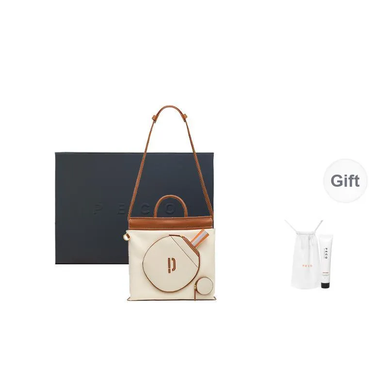PECO UNI Series Canvas With Leather Shoulder Bag, Crossbody Bag, Handbag Tubas Unisex Khaki/Apricot Patchwork-2