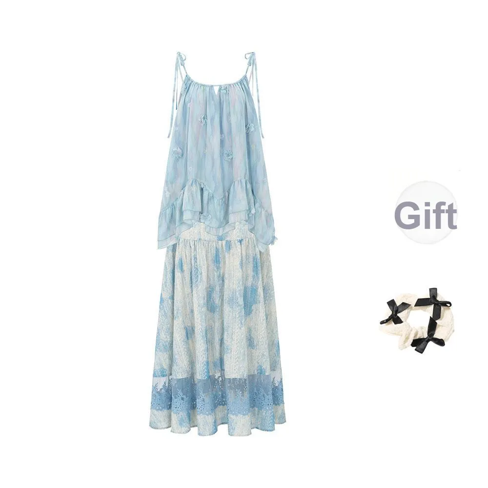 CPAURA Two Piece Skirt Sets Women's Clothing Sets Top+Skirt+Bowknot Hair Tie Comes With