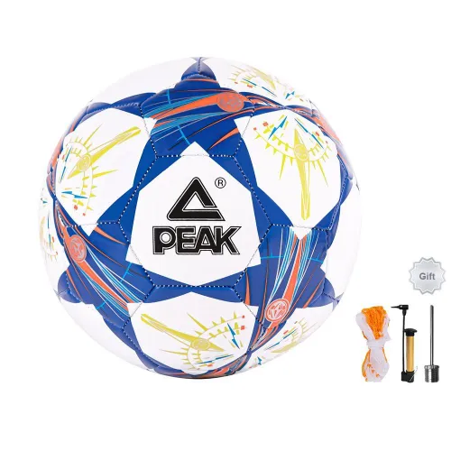 PEAK Size 5 Soccer PVC Machine Stitched Soccer Ball Unisex White Blue