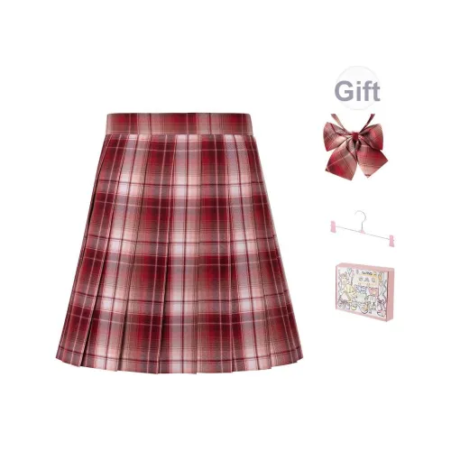 RIMUXINGHE [Клубничный Милый 43см] Клетчатая Юбка + Арочные Галстуки Включает Вешалку + Коробку Женская Униформа