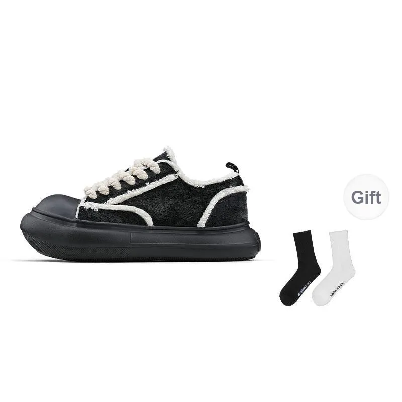 HANQIAORIJI Rakura Series Wear Resistant Height Increasing Low Top Skateboard Shoes Unisex Black-0