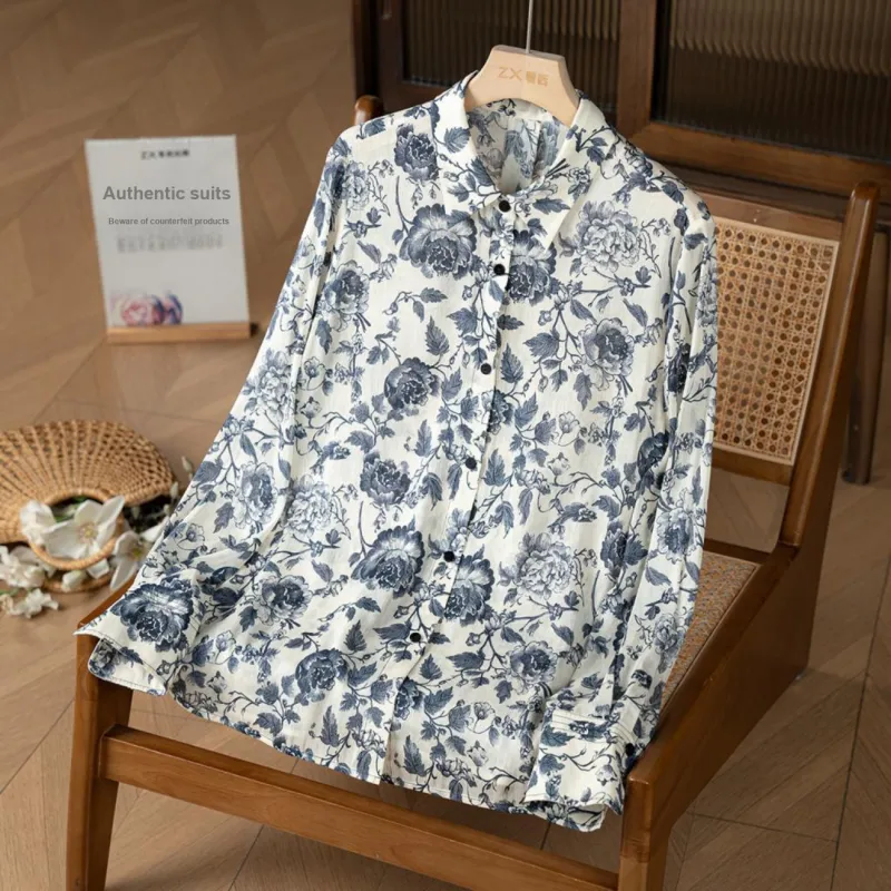 To the west Shirts Women's Blue And White Porcelain-2