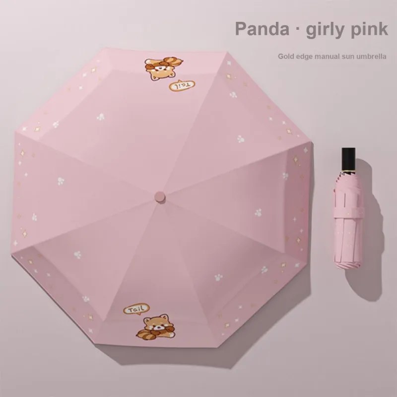Womi Cartoon Lace Trim Panda Sun Umbrella Sunny And Rainy Dual Use Folding Umbrella-1
