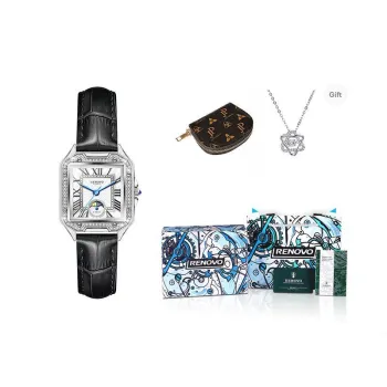RENOVO Automatic Mechanical Movement Genuine Leather Strap Watch Women's Watch White Dial