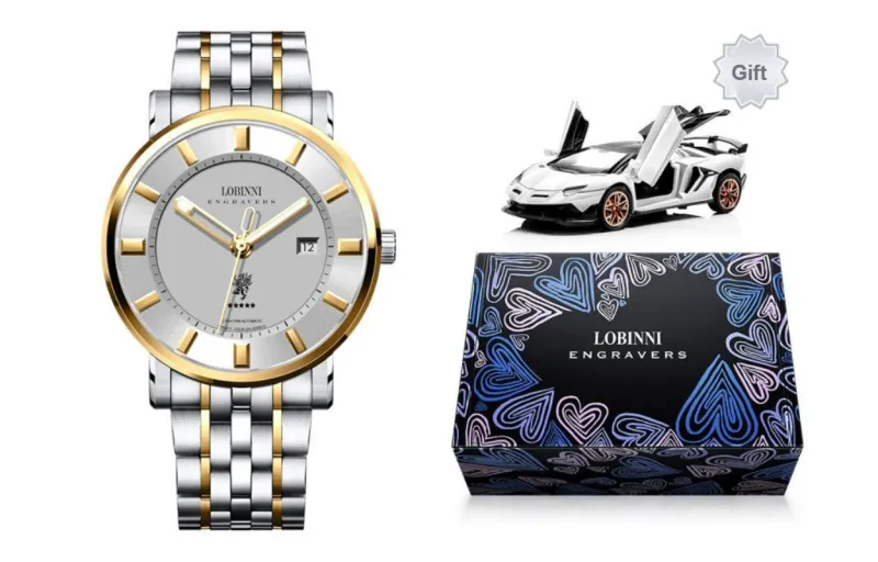 LOBINNI L Automatic Mechanical Movement Stainless Steel Watchband Watch Men's Watches Black Dial-13