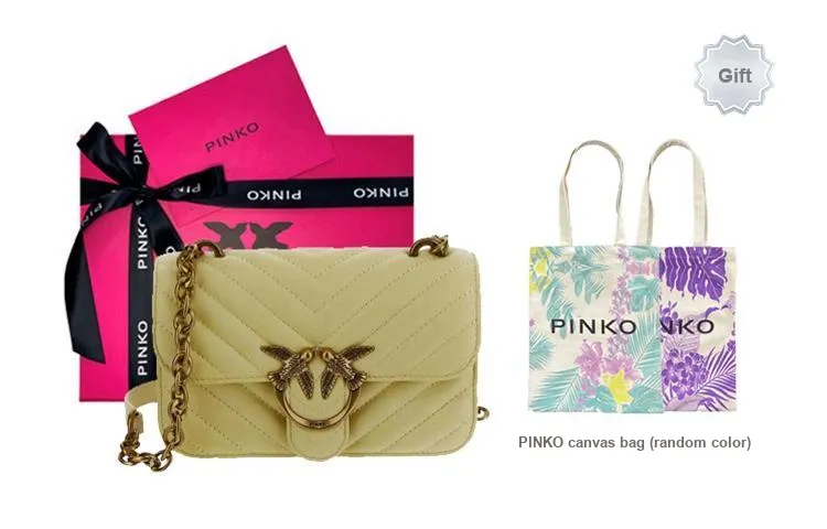 PINKO Leather Shoulder Bag, Crossbody Bag Mini Women's Yellow-3
