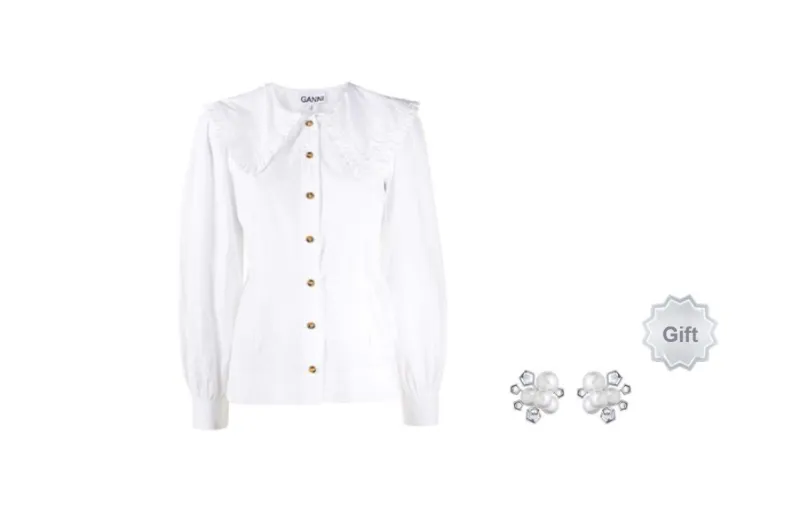 GANNI Oversized collar Buttoned Blouse-11