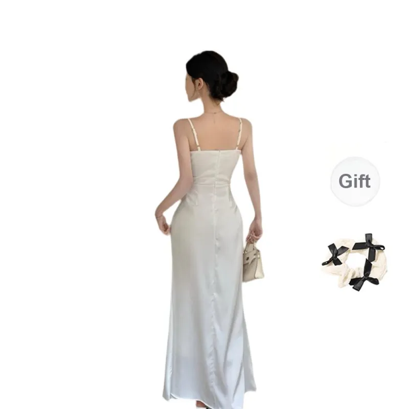 TORIGHT Slip Dresses Women's White+Bowknot Hair Tie Comes With-1