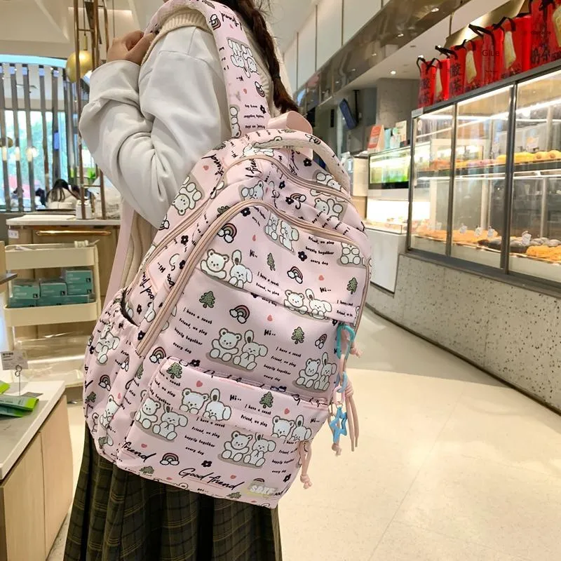 Yalu Nylon Backpack Regular Unisex Black/Purple/Green/Blue/Pink/White-8