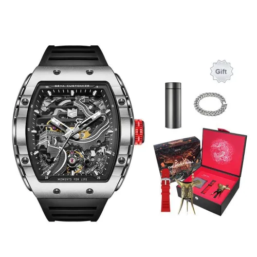 GEYA Cut Out Transparent Caseback Automatic Mechanical Movement Silicone Strap Watch Men's Watches Cut Out Dial