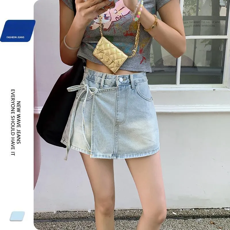 ZAZN Denim Short Skirts Women's Cream Blue-5