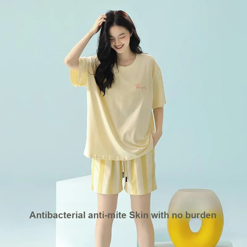 White Ran Pajama Set Women's Lemon-4