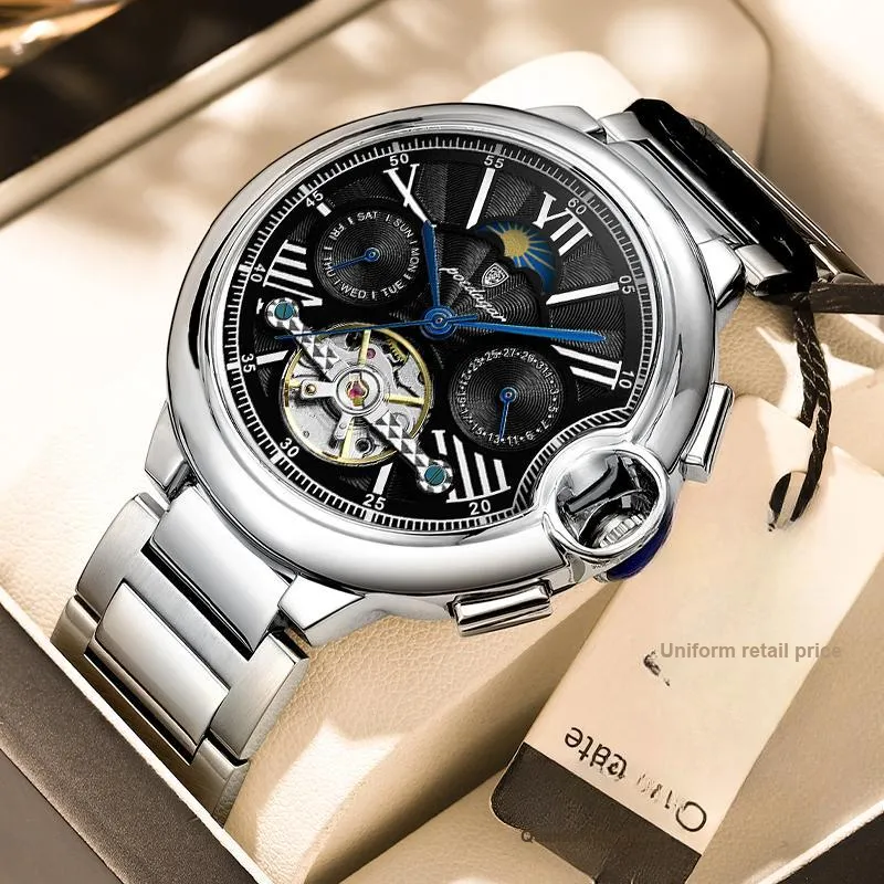 POEDAGAR Mechanical Movement Stainless Steel Watchband Men's Watches White Dial-16