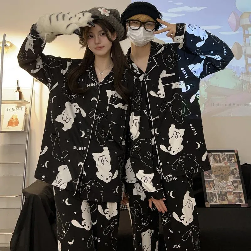 Sleep Students Dormitory Home Outerwear Ready Pajama Set Women's Black-4