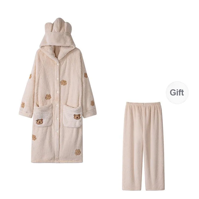 ROUKEER Pajama Robe Women's Ecru-7