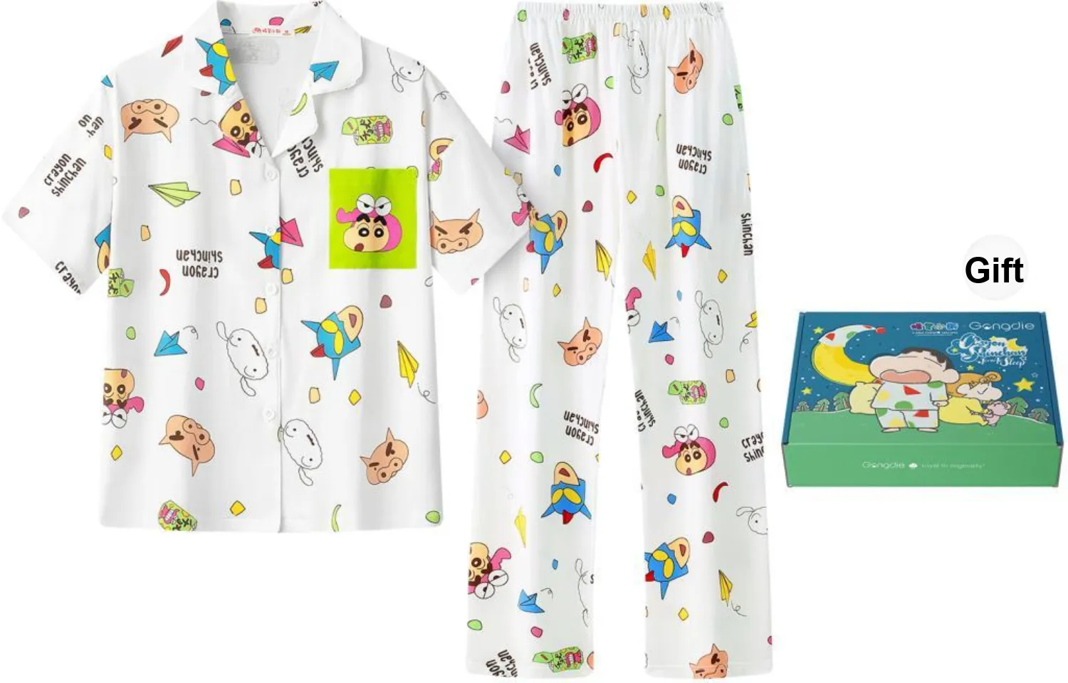 Gongdie x SHINCHAN Pajama Set Unisex White, Gift Box Set