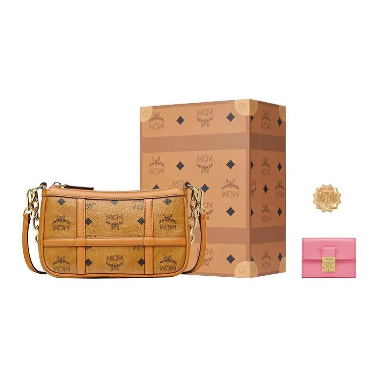 MCM Delmy Visetos Artificial Leather Pochette, Shoulder Bag, Crossbody Bag Women's Cognac-5