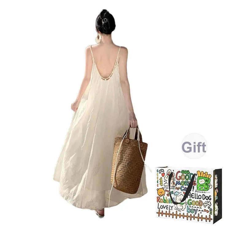 PZHK Slip Dresses Women's Ecru Shopping Bag-1