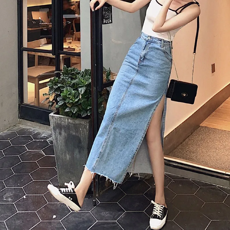 ETSE Denim Long Skirts Women's Blue-2