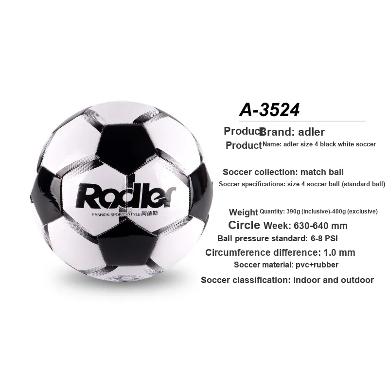 RADLER Size 4 Soccer PVC Machine Stitched Soccer Ball Unisex Black White-2