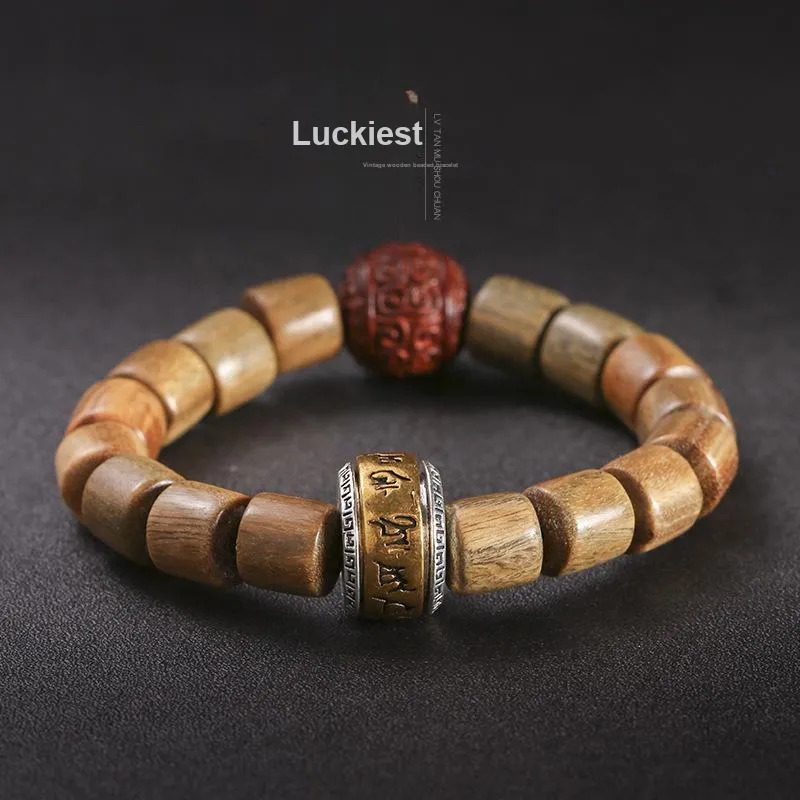 HANCANG Green Sandalwood Single Wrap Beaded Bracelet Unisex-1