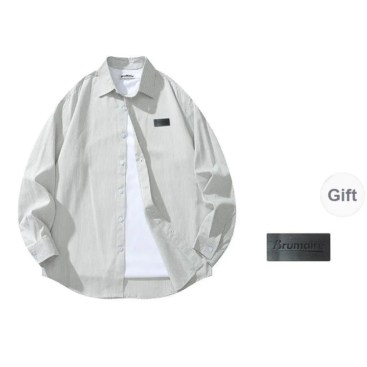BRUMAIRE Shirt Unisex Denim Blue White Stripes Comes With Brooch-6