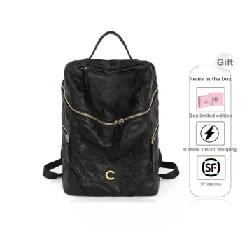 CASSILE Vegetable Tanned Top Grain Calfskin Large Backpack Computer Bag Unisex Truffle Black