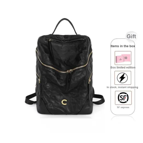 CASSILE Vegetable Tanned Top Grain Calfskin Large Backpack Computer Bag Unisex Truffle Black