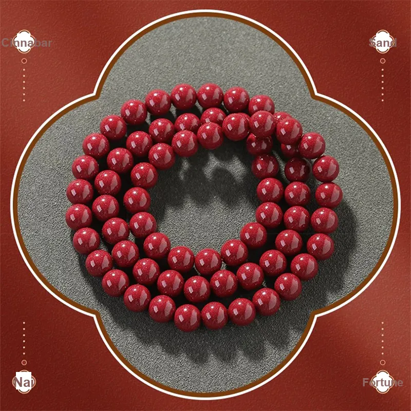 MOUNTAINS AND MANS Cinnabar New Chinese Style Multi Wrap Good Luck Beaded Bracelet Unisex-2