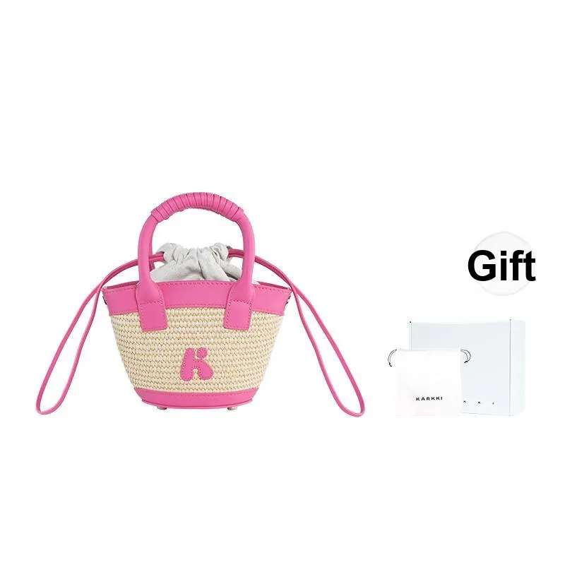 Karkki Top Grain Cow Leather Basket Bag, Shoulder Bag, Crossbody Bag, Handbag Women's Pink