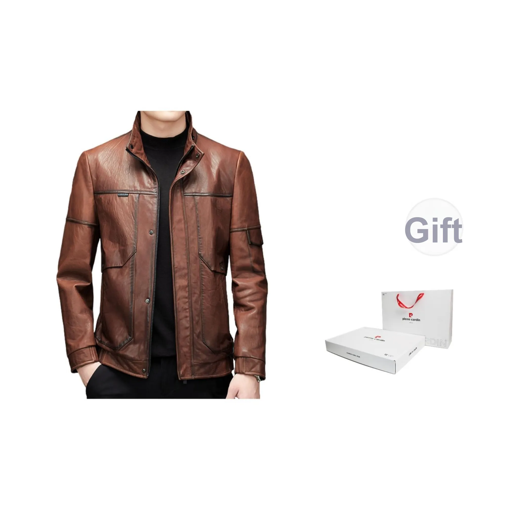 PIERRE CARDIN Кожа Куртка Мужская Красный Коричневый