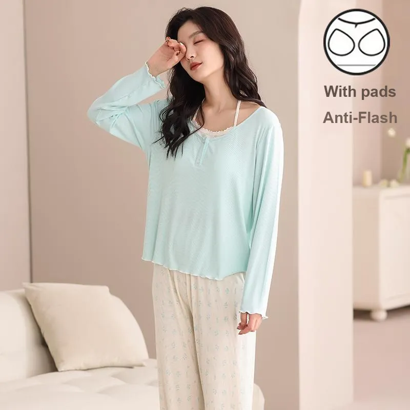 XIAFENYAN Pajama Set Women's Green-2