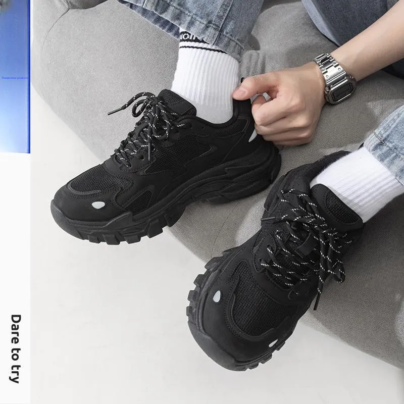 TUOPIN Abrasion Resistant Breathable Low Top Couple, Chunky Sneakers Unisex Black-16