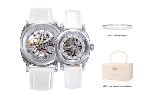 VRQ Athena Series Automatic Mechanical Movement Genuine Leather Strap Watch Unisex Cut-Out Dial VRQ-AA01