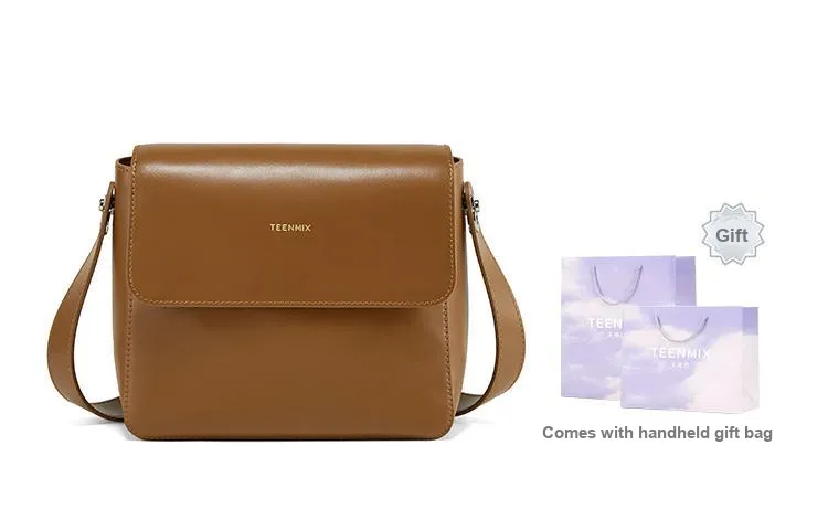 Teenmix Cow Leather Tofu Bag Small Square Bag Shoulder Bag Medium Size Women's Brown/Black-8