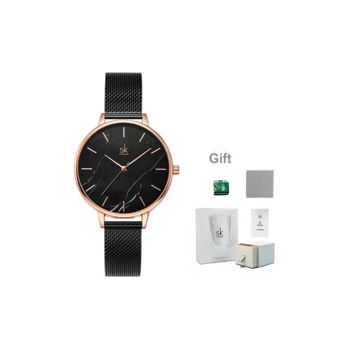 SHENGKE Кварцевые Механические Часы Женские Черный Циферблат