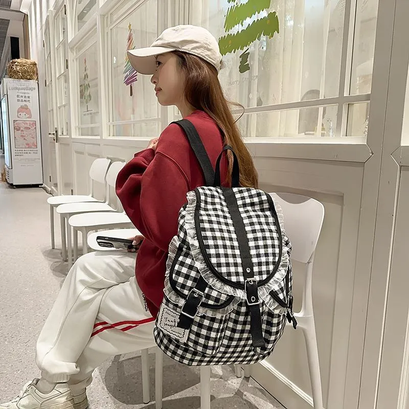 XIANGSU Nylon Backpack Women's Black & White-4