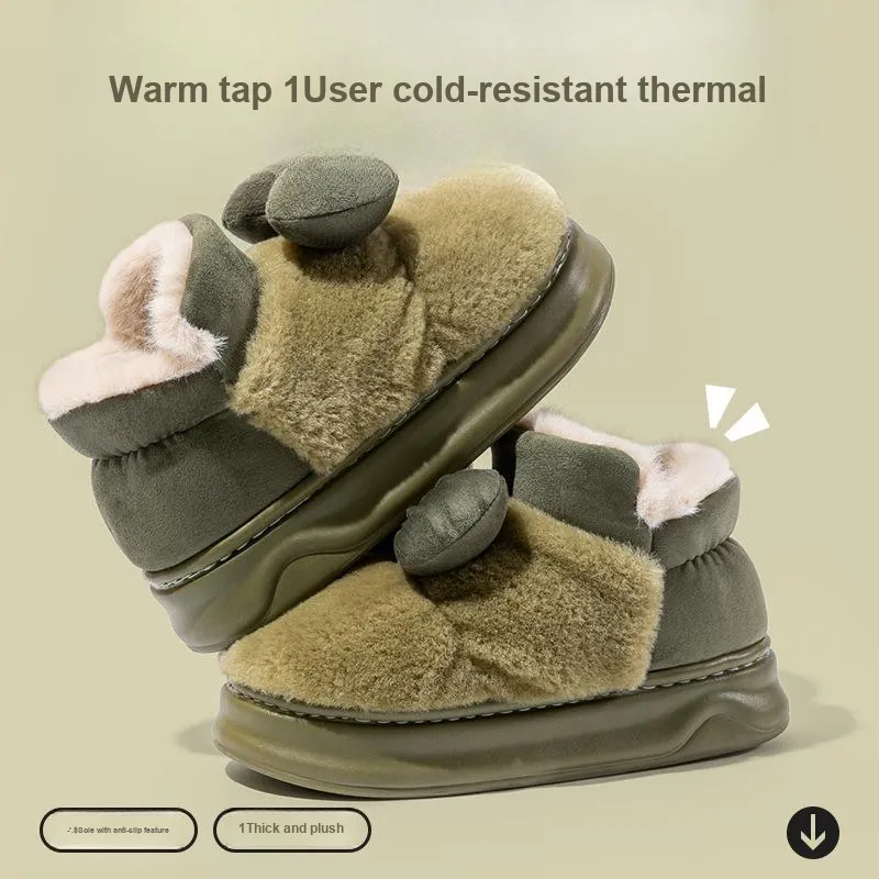 NAIHUO Padded Shoes Women's Winter Warm Platform Indoor Home Slip-Resistant Postpartum Shoes Cotton Slippers-3
