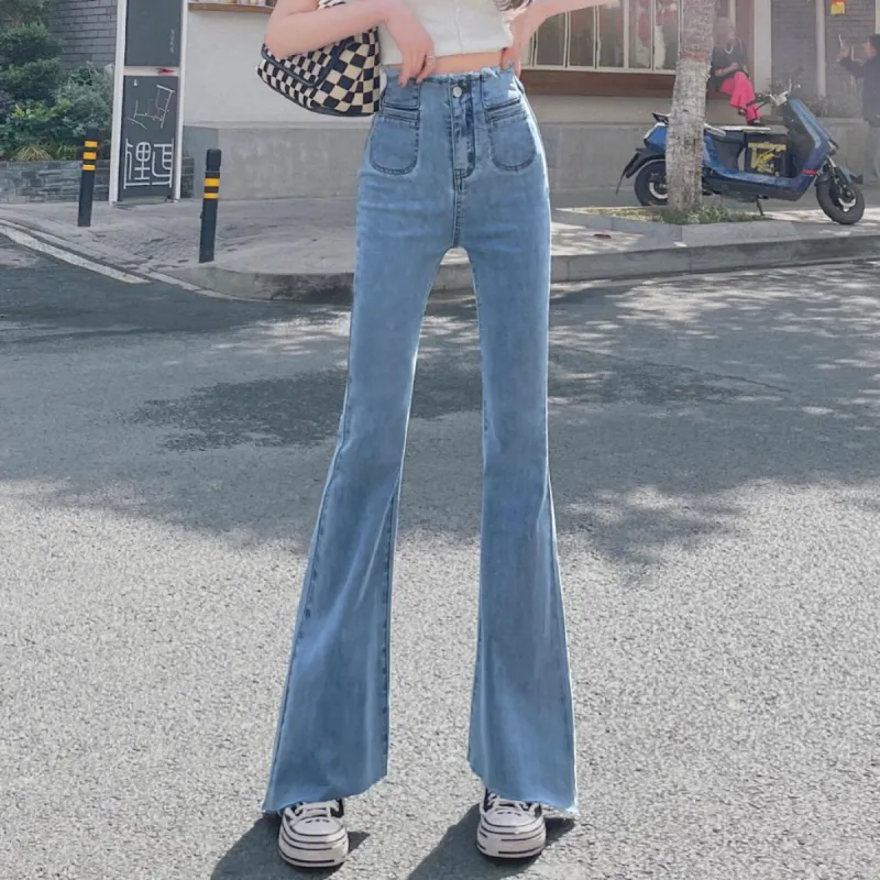 MITUAN Flared Pants Jeans Women's Light Blue-3
