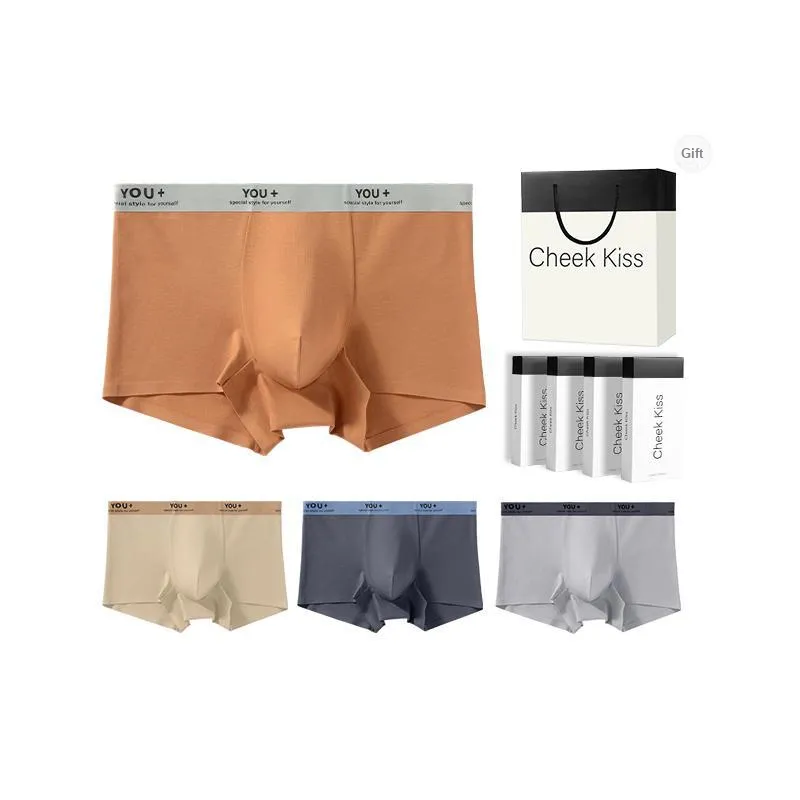 Cheekkiss Underpants Men's Breathable Antibacterial New Arrival Fashion Letter Mid Rise Briefs Gift Box 4 Pack-8