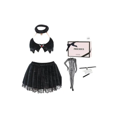 TLXT Черный топ + Юбка + Черная рубашка T + Черный шнурок + Черный комбинация + [Коробка] Женские пижамные комплекты