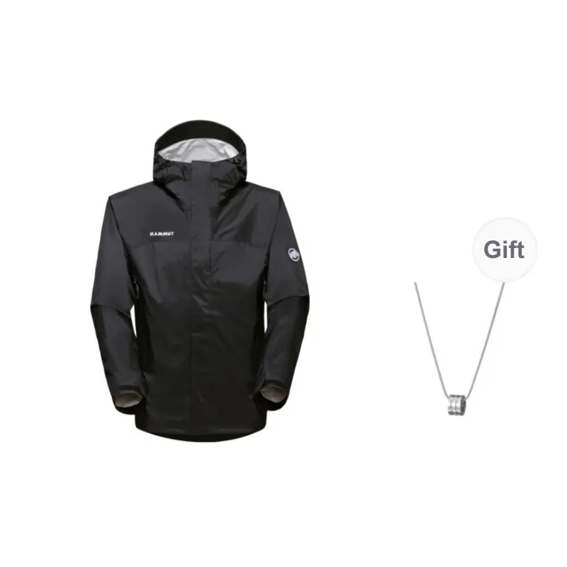 MAMMUT Waterproof And Windproof Windbreaker Jacket Unisex Black Comes With Necklace-0