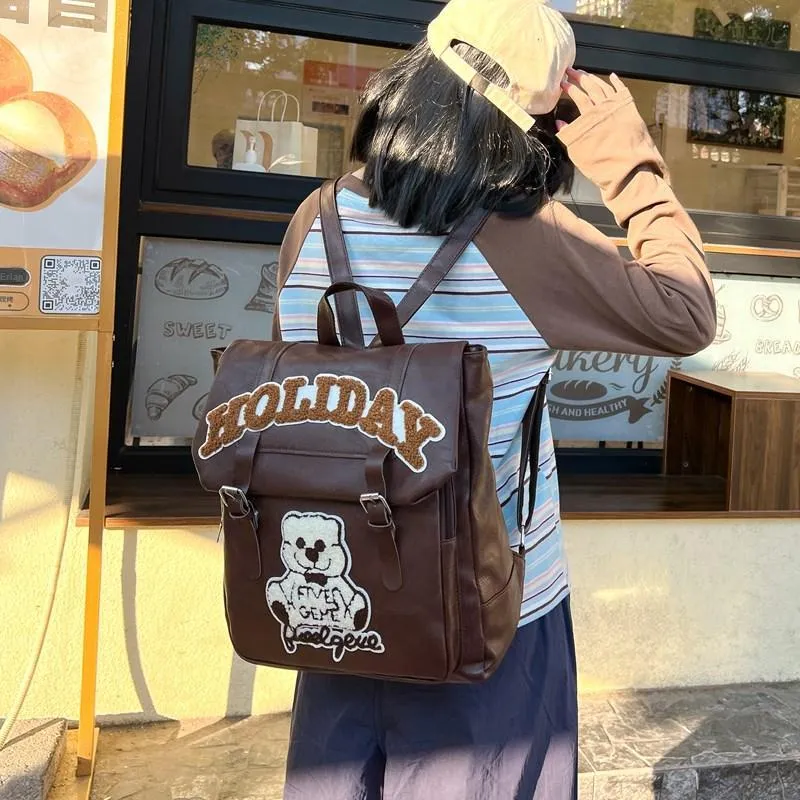 Yalu PU Backpack Women's White Bear/Brown Bear-4