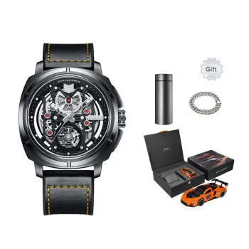 GEYA G MAX Dynamic Racing Collection Mechanical Movement Genuine Leather Strap Watch Men's Watches Cut Out Dial