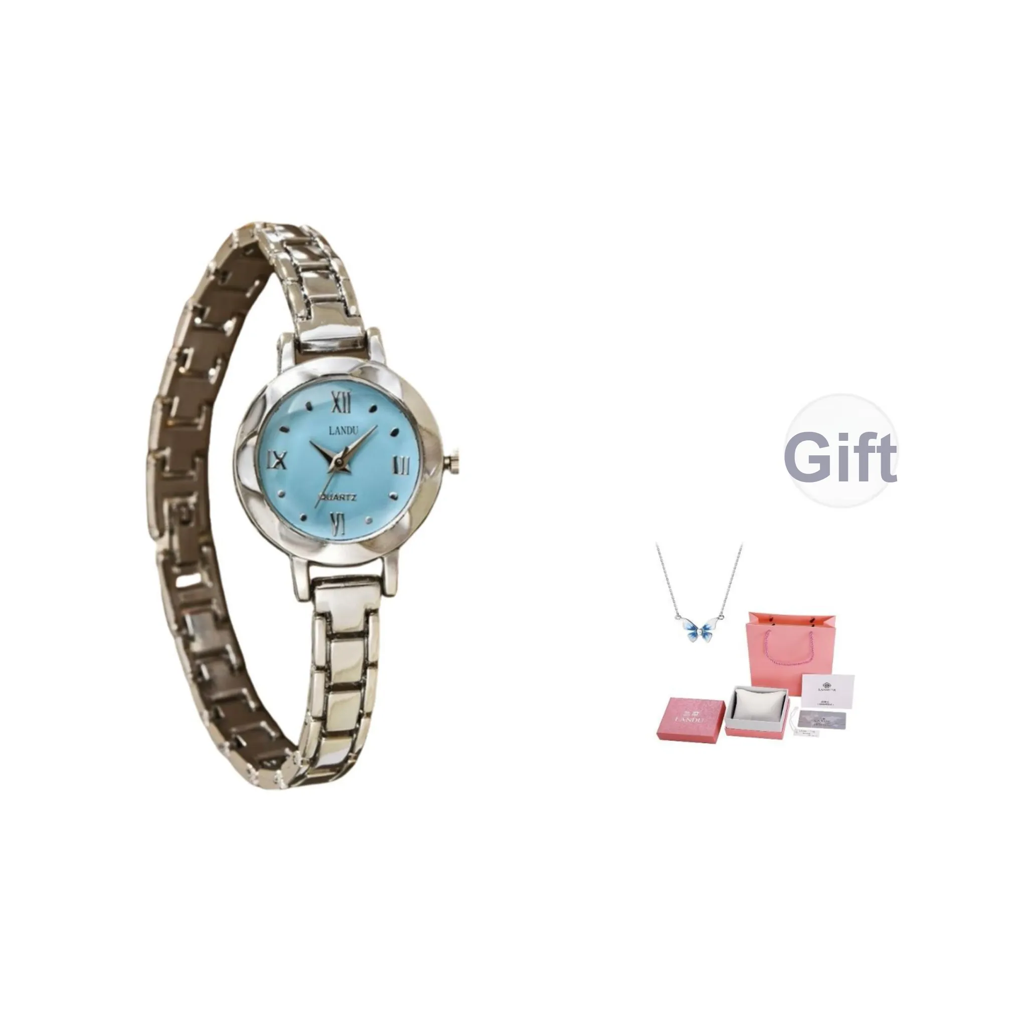 LANDU Minimalist Series Кварцевый механизм Часы Женские Синий циферблат