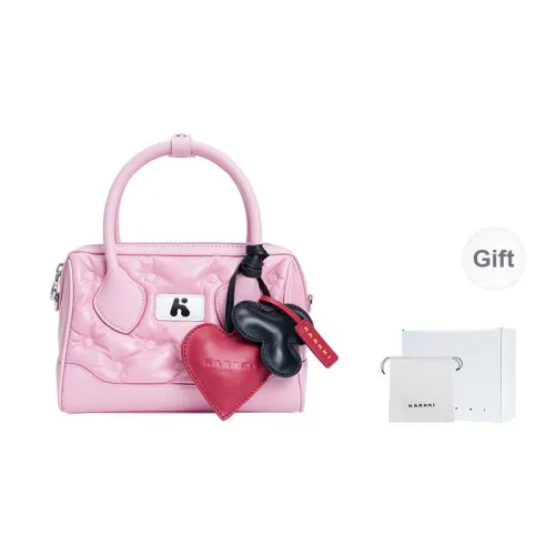 Karkki Cow Leather Boston Bag Handbag Medium Size Women's Pink
